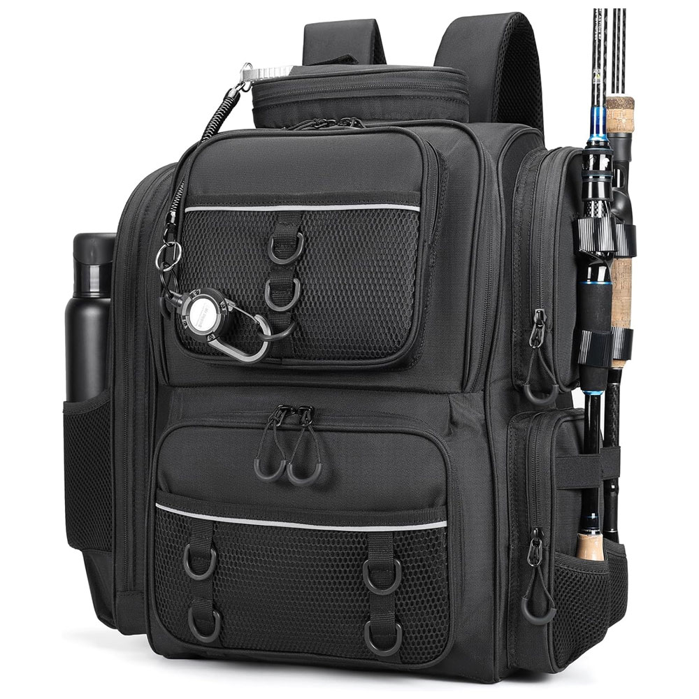04-11.jpg Fishing Backpack with Rod Holders, Waterproof Fishing Tackle Backpack Fishing Bag with Hidden Shoulder Straps - Image 1