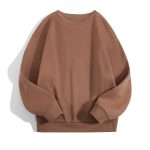 Neck Plain Fleece Sweatshirt Brown