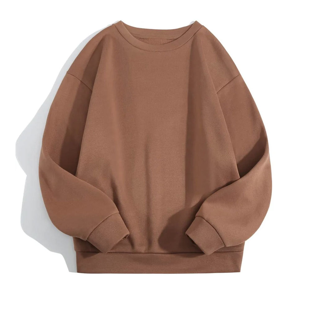 21.jpg Neck Plain Fleece Sweatshirt Brown - Image 1